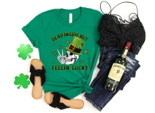 Dead Inside But Feeling Lucky St Patricks Day Tee, Heifer Four Leaf Clover Shirt, St Patrick's Day Cow Tee, Gift For Her - Image 2