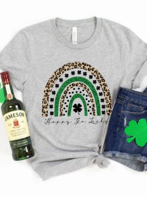 Happy Go Lucky Shirt, Rainbow Shirt, Women St Pattys Shirt, Lucky T-Shirt, Woman St Patricks Day Shirt, St Patrick's Day Tee