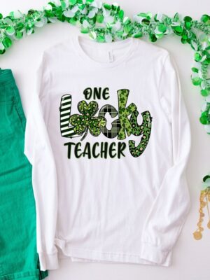 One Lucky Teacher St. Pattys Shirt, St. Patricks Day Teacher shirt, Irish Teacher shirt, Lucky Green Shamrock Teacher Shirt