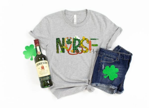 St.Patricks Lucky Nurse Shirt, Irish Shirt, Shamrock Tee, Nurse Stethoscope T-Shirt, Shamrock Lucky Nurse Gift - Image 2