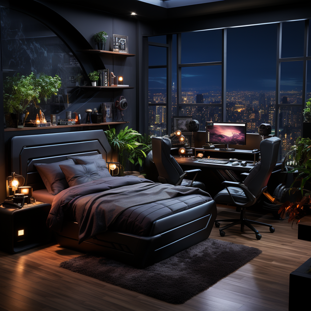 A Stylish Bedroom Design with Gaming Setup